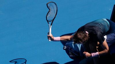 Alexander Zverev smashes his racket during a match a at the Australian Open in Melbourne. AP Photo