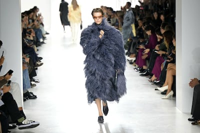 Oversized silhouettes and playful textures dominated the Bottega Veneta show. AFP