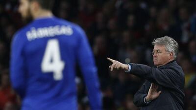 Chelsea's Guus Hiddink directs his side during their Premier League match against Arsenal on Sunday. AFP / IK Images / January 24, 2016