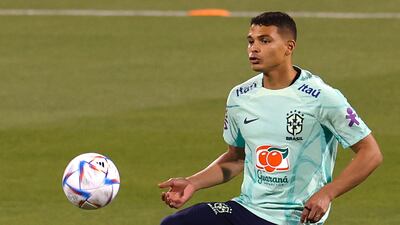 Brazil's defender Thiago Silva in action during a training session of the team in Doha, Qatar, 21 November 2022. Brazil will face Serbia in their FIFA World Cup 2022 group G match on 24 November. EPA / RUNGROJ YONGRIT