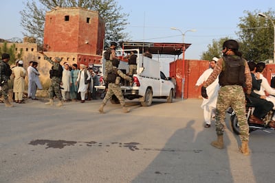 Troops outside a hospital where people wounded in cross-border violence are being treated in Hangu, Pakistan. EPA