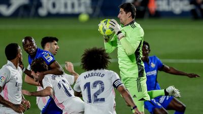 Thibaut Courtois catches the ball against Getafe. AP