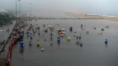 The worst floods in six years left Chennai's Marina Beach under water. AFP