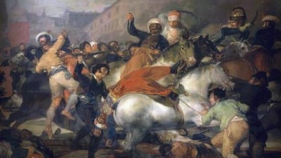 Mamluk soldiers serving in Napoleon's army battle Spanish rebels in Goya's The Second of May 1808 (The Charge of the Mamelukes).