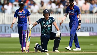 England all-rounder Ben Stokes after being given out lbw for 21 off the bowling of Yuzvendra Chahal. Getty