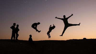 Palestinian youths practise parkour in Gaza City. AFP