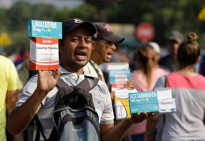 A Venezuelan man sells medicines in the streets of La Parada, on the outskirts of Colombia’s Cucuta near the border with Venezuela. AP