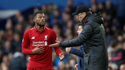 Georginio Wijnaldum, left, has warned that Liverpool face a tough task against 19th-placed Fulham on Sunday. Reuters