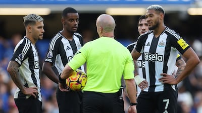 Bruno Guimareas, Alexander Isak, Sandro Tonali and Joelinton wait for a VAR review after the Swede scored to make it 1-1. Reuters