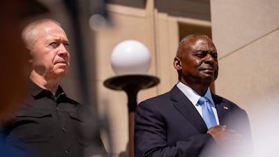 US Secretary of Defence Lloyd Austin, right, and Israeli Defence Minister Yoav Gallant at the Pentagon on Tuesday. Getty / AFP