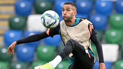 Midfielder Hakim Ziyech takes part in a training session on the eve of the Super Cup match against Villarreal.
