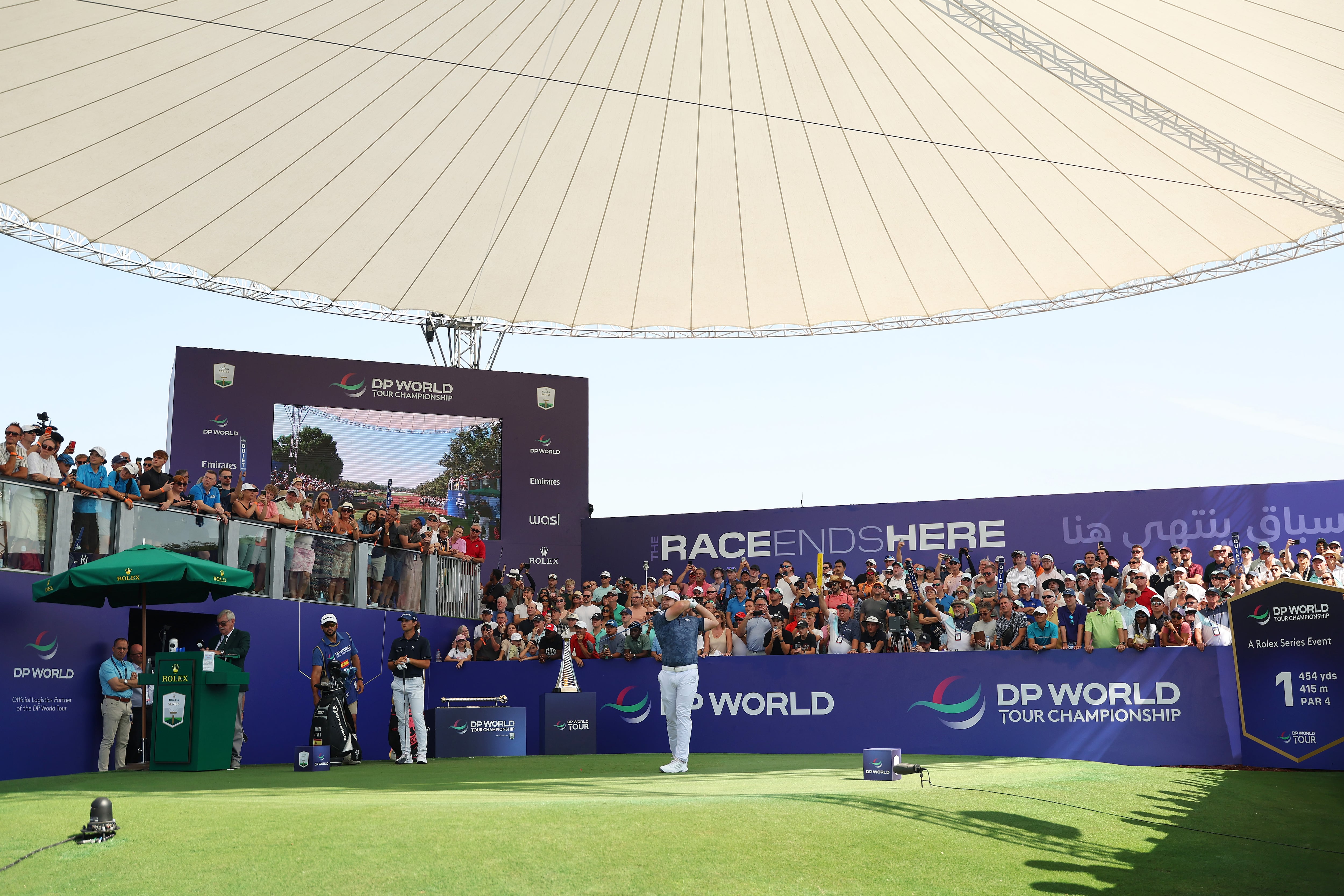 Tyrrell Hatton's slim hopes of overtaking Rory McIlroy in the Race for Dubai ended as he finished six shots behind the Northern Irishman. Getty Images