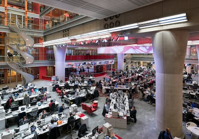 The main newsroom at BBC Broadcasting House in London. Getty