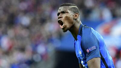 Paul Pogba celebrates after scoring France’s second goal. Tobias Schwarz / AFP