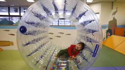 Two-year-old Sakuya Zui plays at an indoor playground which was built because of concerns about nuclear radiation in Koriyama, west of the tsunami-crippled Fukushima Daiichi nuclear power plant. Toru Hanai / Reuters. March 10, 2014