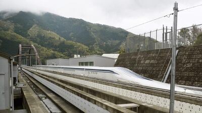 The Maglev Test Line, near Mount Fuji about 80 kilometres west of Tokyo, is developing technology for use on a future 410km link that will reduce travel time between Tokyo and Osaka to just over an hour. Katsuya Miyagawa / Kyodo News via AP Photo