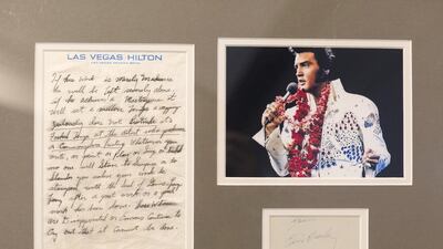 Tim Boswell's collection started as a way to spruce up his office on The Palm and spend some of the money he had made in the Dubai property market. Above, an Elvis Presley memorabilia. Clint McLean for The National