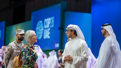 Sheikh Mansour and Dr Al Jaber at the Cop28 site. World leaders and global business chiefs are among those attending the UN climate change conference