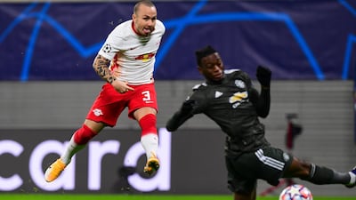 Leipzig's Angelino scores the opening goal. EPA