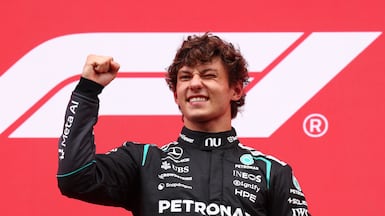 SPA, BELGIUM - JULY 19: Race winner Andrea Kimi Antonelli of Italy and Mercedes AMG Petronas F1 Team celebrates on the podium during the F1 Grand Prix of Belgium at Circuit de Spa-Francorchamps on July 19, 2026 in Spa, Belgium. (Photo by Clive Rose / Getty Images)
