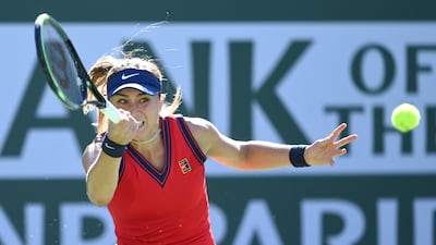 Paula Badosa serves to Victoria Azarenka. Reuters