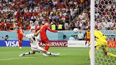 Alvaro Morata scores for Spain. Getty