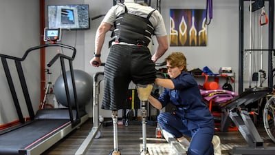 A badly injured soldier at a rehabilitation centre in Kyiv in 2022. EPA