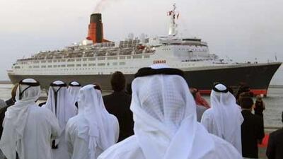 The QE2 ship arrives in Dubai from the UK back on November 26, 2008. Now in 2012 plans have finally been unveiled for it to become a floating hotel.
