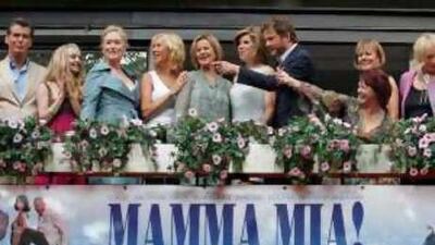 Cast and members of Abba appear together at the premiere of the film version of the musical Mamma Mia.
