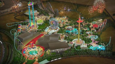 Above, an artist's concept of Six Flags Dubai theme park. Courtesy Dubai Parks and Resorts