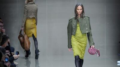 Models wear creations during the Burberry Womenswear fashion show for the Autumn/Winter 2010 collection at London Fashion Week.