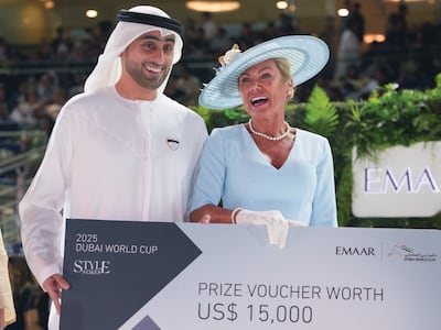 Best Dressed Lady winner Elizabeth Akroid at the Dubai World Cup Style Stakes 2025. Photo: Dubai Racing Club