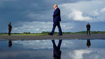 US President Donald Trump arrives at Morristown Municipal Airport in Morristown, New Jersey. Reuters