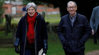 Under pressure: Britain's Prime Minister Theresa May and her husband Philip May, leave church on Sunday. REUTERS/Peter Nicholls
