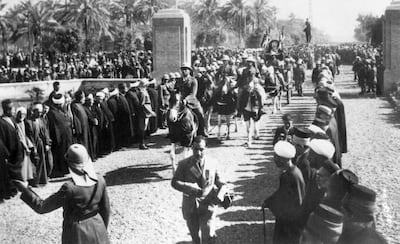 A funeral procession for King Ghazi moves through Baghdad on April 9, 1939. He died in a motor accident and his 3-year-old son became king. AFP