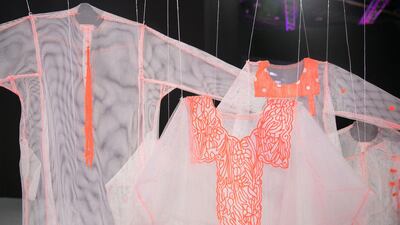 An installation inspired by traditional Emirati clothing at Mohammed Bin Zayed Council for Future Generations.