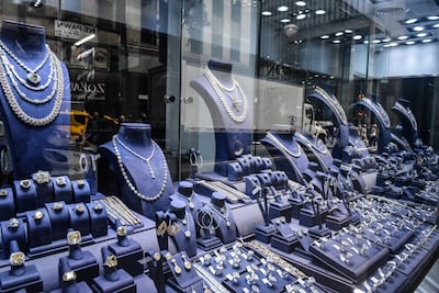 Diamond jewellery in the window of a store in the Diamond District neighbourhood of New York. Bloomberg
