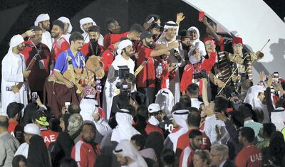 The UAE Special Olympics team celebrate during the closing ceremony for the regional games at Adnec in March 2018. Chris Whiteoak / The National