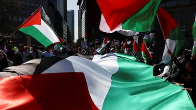 Demonstrators wave Palestinian flag in Frankfurt. Palestine's bid to join the UN appears to have little chance of success in its current form. Reuters