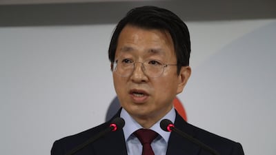 Baik Tae-hyun, the unification ministry spokesman, delivers a statement on North Korea suspending high-level dialogue that had been scheduled for the same day in Seoul, South Korea, on May 16, 2018. EPA