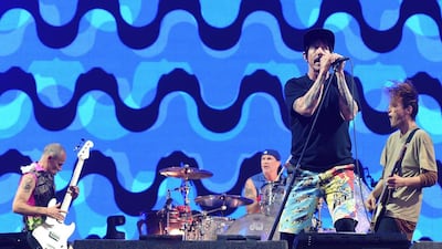 From left, Michael Balzary, also known as ‘Flea’, Chad Smith, Anthony Kiedis and Josh Klinghoffer of Red Hot Chili Peppers perform at the BottleRock Napa Valley Music Festival in California. Getty Images