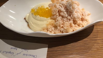 Vanilla cream, citrus preserve and frozen peach vinegar at Lowe's Waste Not supper. Sophie Prideaux / The National