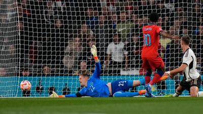 Raheem Sterling comes close in the first half. AP