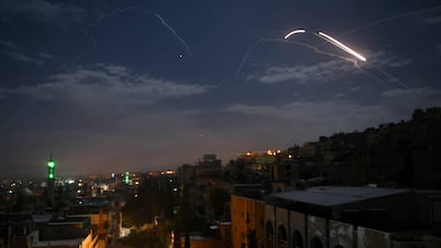 A January 21, 2019 picture shows Syrian air defence batteries responding to what the Syrian state media said were Israeli missiles targeting Damascus. AFP