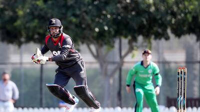 Mohammed Naveed was left unbeaten on 7 by the end of the UAE's 50 overs. The UAE posted 222-9. Pawan Singh / The National