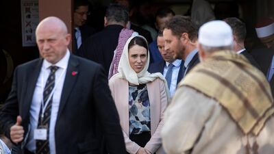 Ms. Ardern leaves Al Noor mosque after a visit with Prince William. Reuters