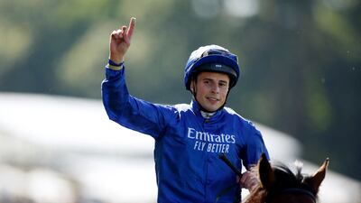 Jockey William Buick celebrates after winning The St James’s Palace Stakes at Royal Ascot on Coroebus. Reuters