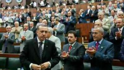 Recep Tayyip Erdogan, the prime minister of Turkey, prepares to address parliament in Ankara yesterday.