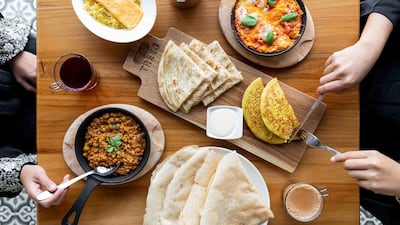 The Emirati breakfast spread at Treej Cafe
