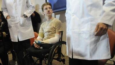 Retired infantryman Brendan Marrocco, who received a transplant of two arms from a deceased donor after losing all four limbs in a 2009 roadside bomb attack in Iraq.